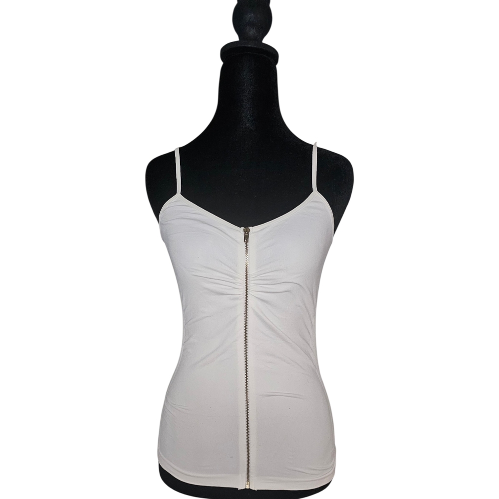 Vintage BEBE White Full Zip Cami Top - Made in USA - Size M/L